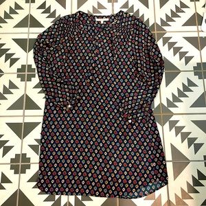 Tunic dress, red, blue, long sleeve, with pockets